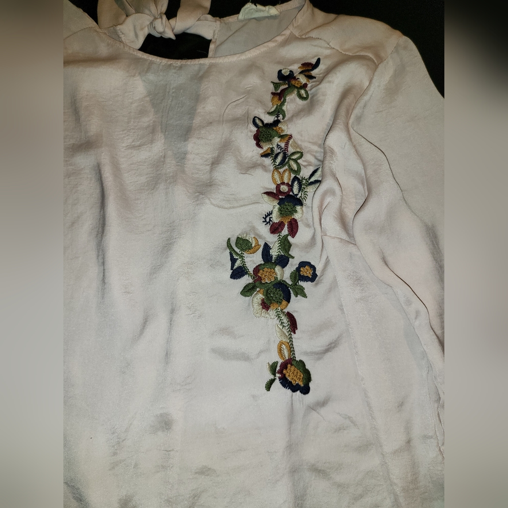 Hello Day Large Light Pink Floral Embroidered Blouse